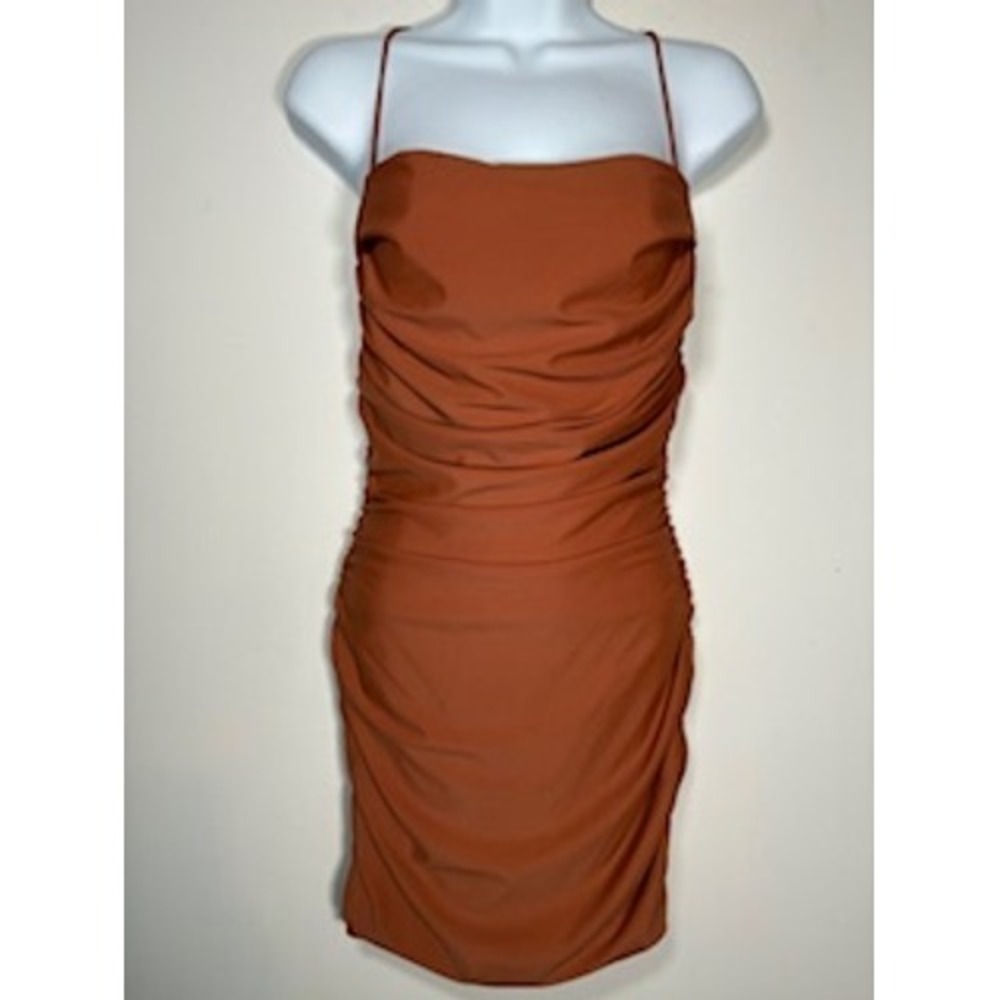 SUPERDOWN Ruched Mini Dress Small Rust Orange Open Back Revolve Night Out Party - Picture 2 of 8